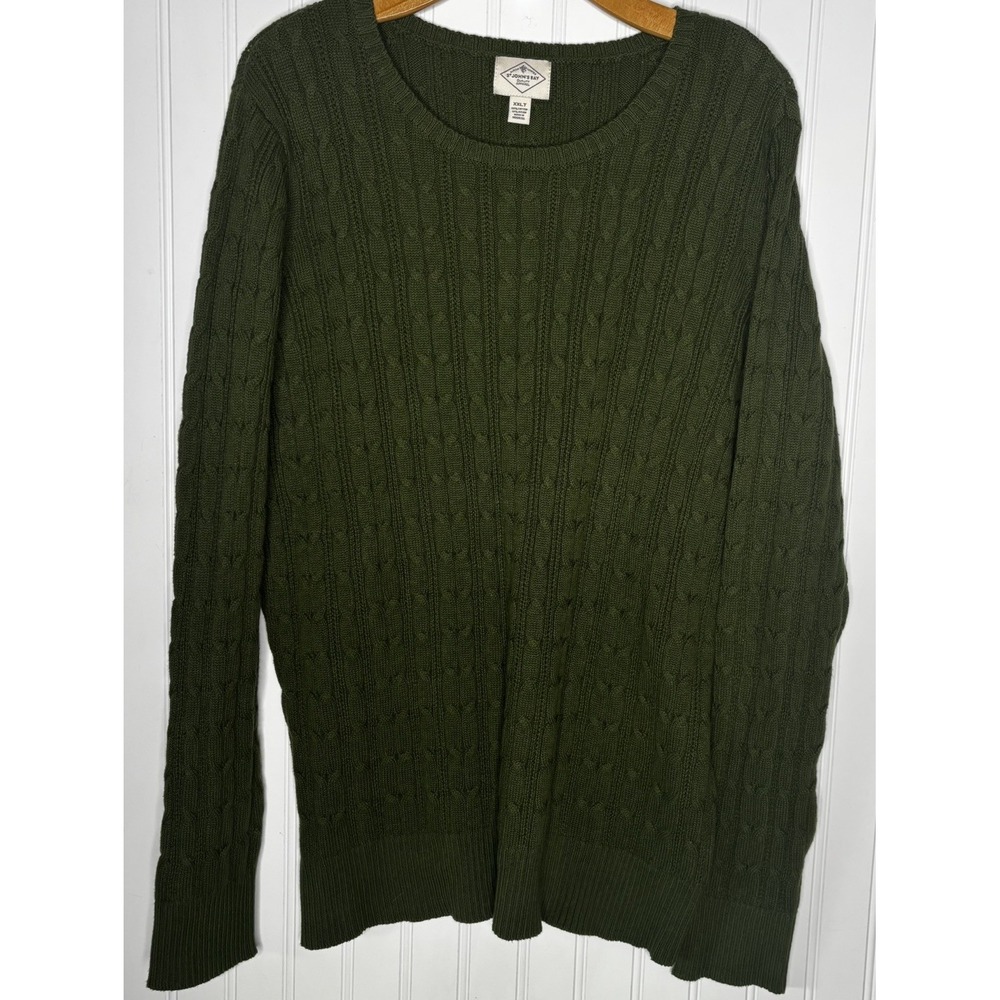 St. Johns Bay XXLT Sweater Rifle Green Classic Cable Knit Cotton Blend NWT Prep